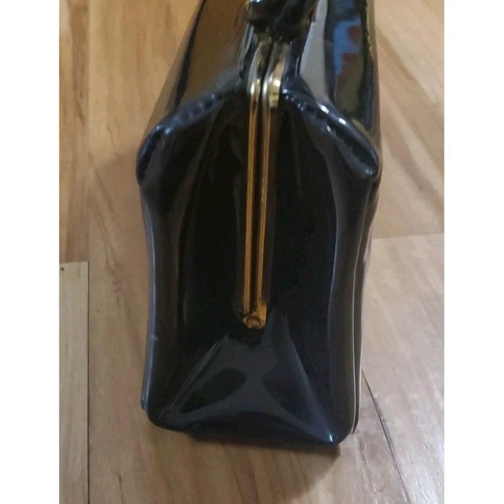 Vintage Dover Black Patent Vinyl Handbag Purse USA Made MCM